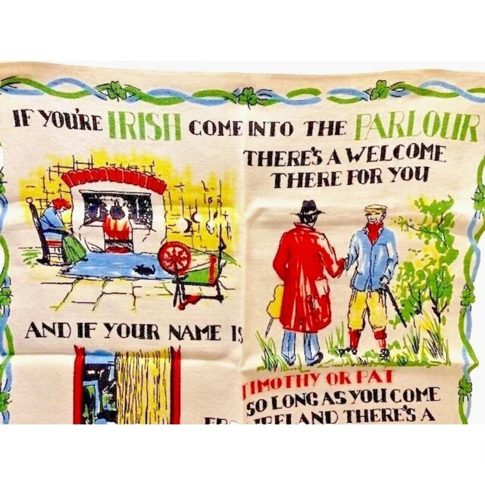 VTG Tea Towel 1950s Ireland Dunmoy Pure Irish Linen Kitchen Kitsch Retro Decor